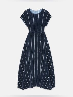 Lafayette 148 NY Stripe Print Recycled Poly Satin Plissé Dress – 2X NWT